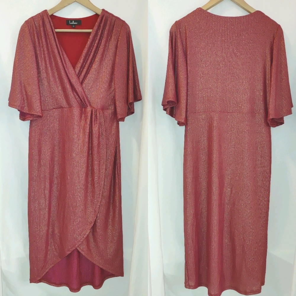 Lulu's Shimmery Rose-Mauve Wrap Midi Dress